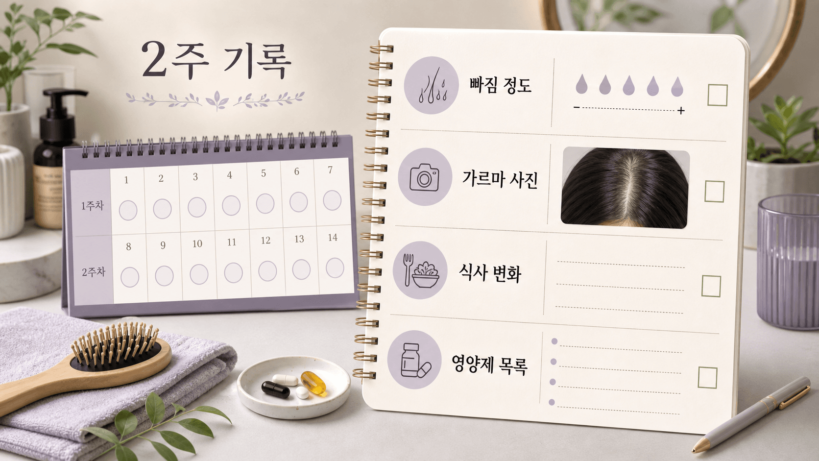머리숱 걱정 2주 기록표