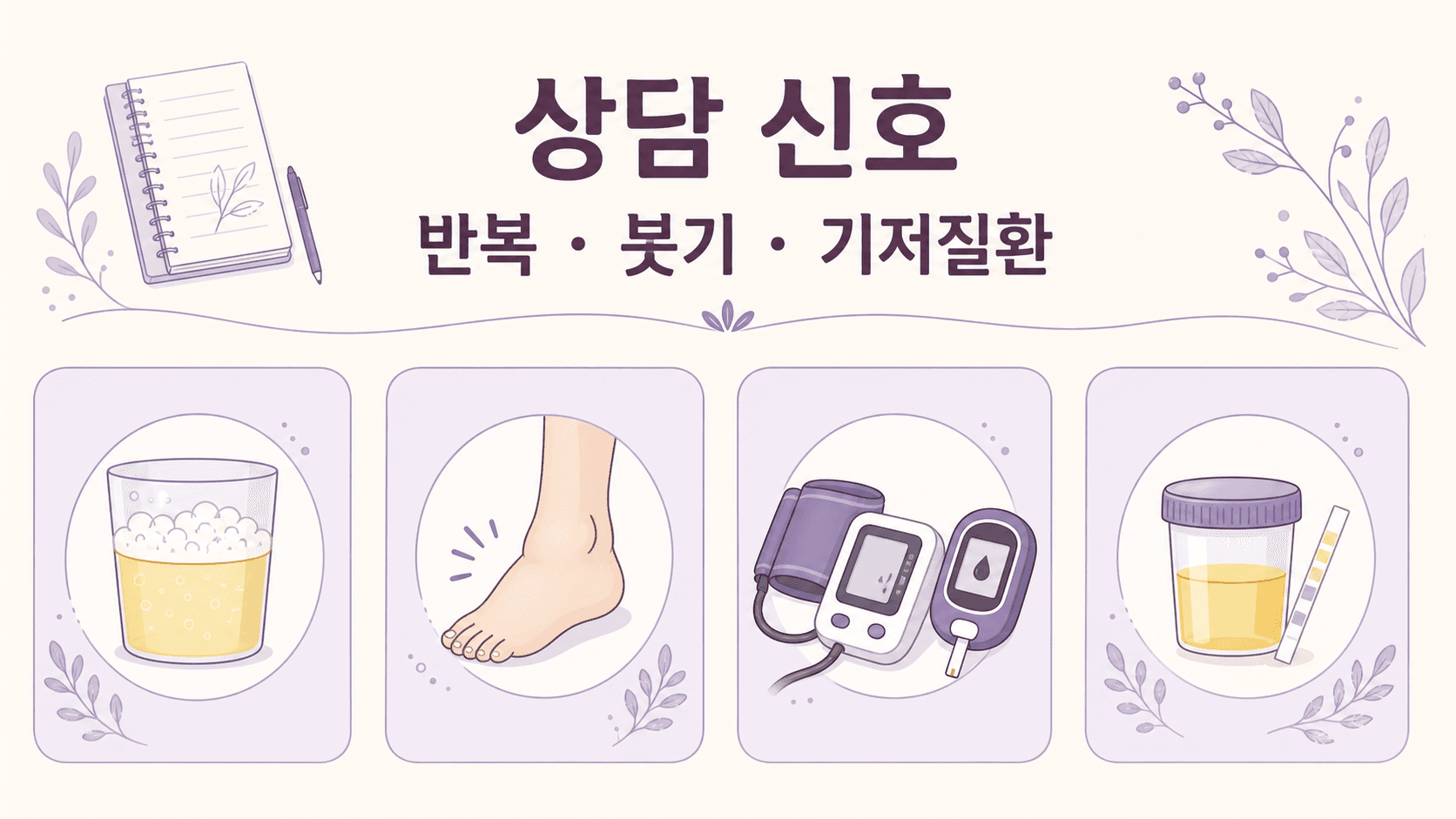 소변 거품 반복과 붓기, 기저질환 상담 신호 이미지