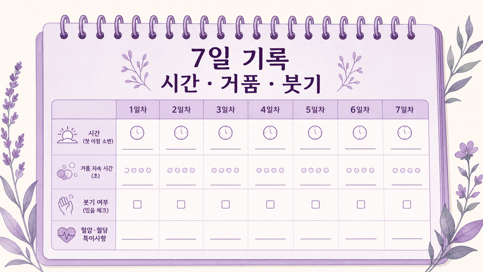 아침 소변 거품 7일 기록표 이미지