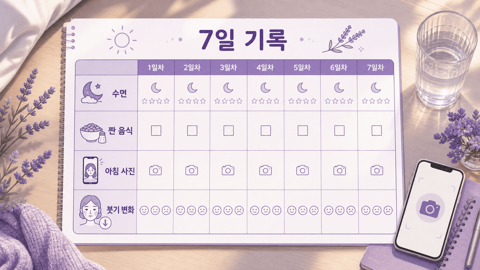 아침 얼굴 붓기 7일 기록 이미지