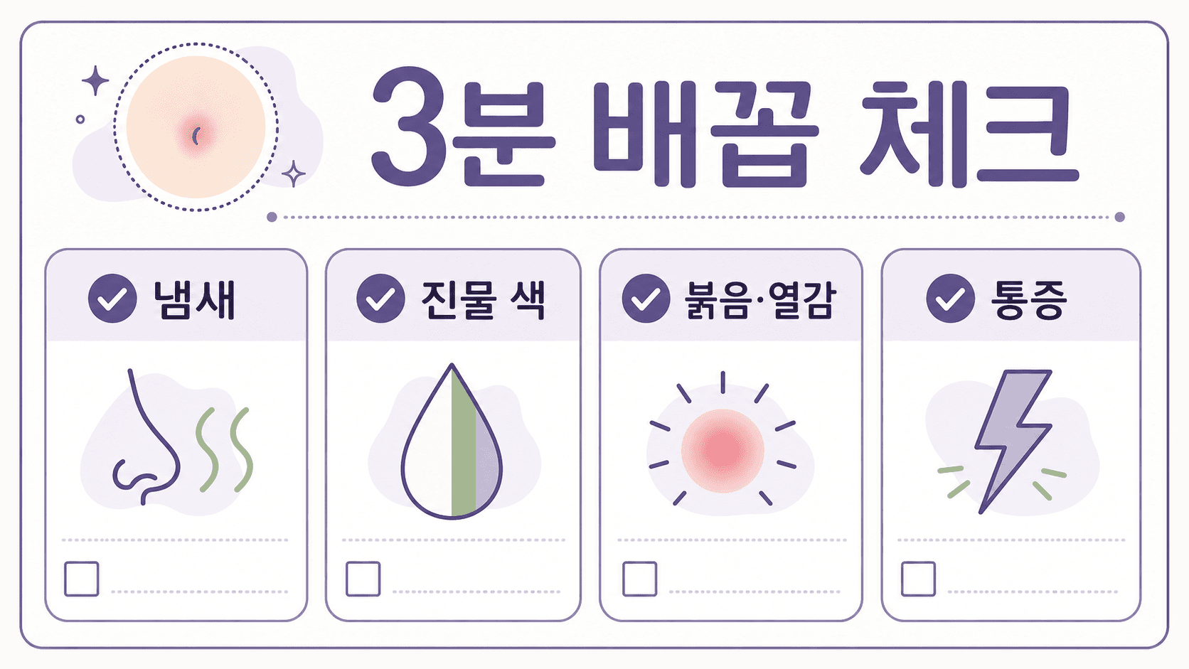 배꼽 냄새와 진물 색, 붉음·열감, 통증을 나누는 3분 체크 이미지