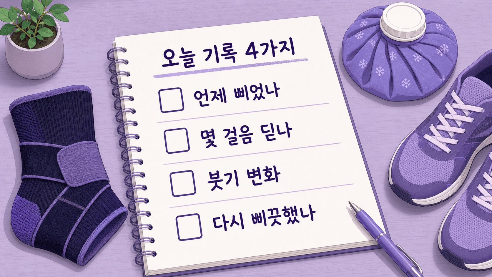 발목 삐끗 후 오늘 기록 4가지를 정리하는 기록지 이미지