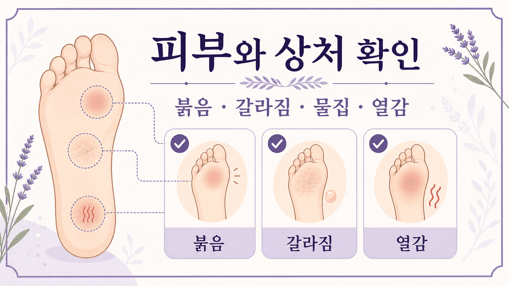 발바닥 화끈거림이 있을 때 피부와 상처를 확인하는 이미지