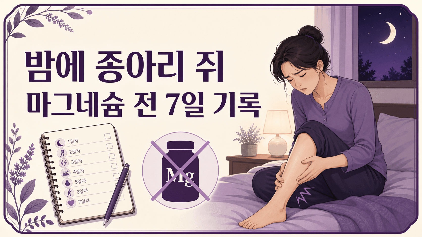 밤에 종아리 쥐, 마그네슘 전 7일 기록 대표 이미지