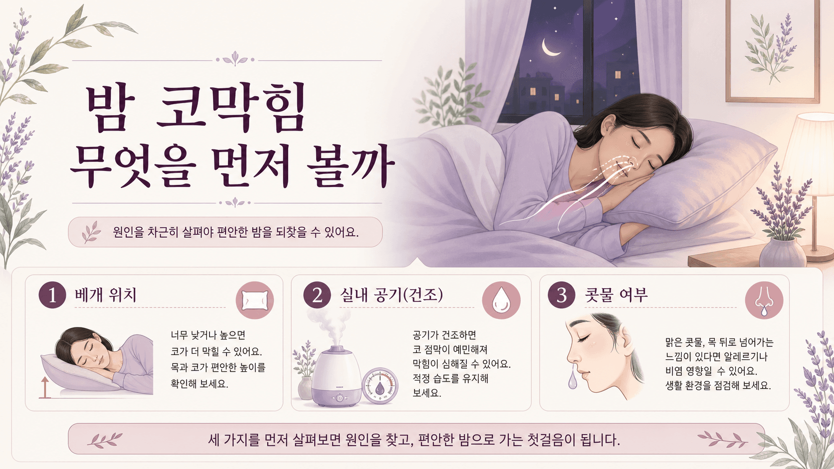 밤에 누우면 코막힘이 생길 때 먼저 볼 결정 흐름 이미지
