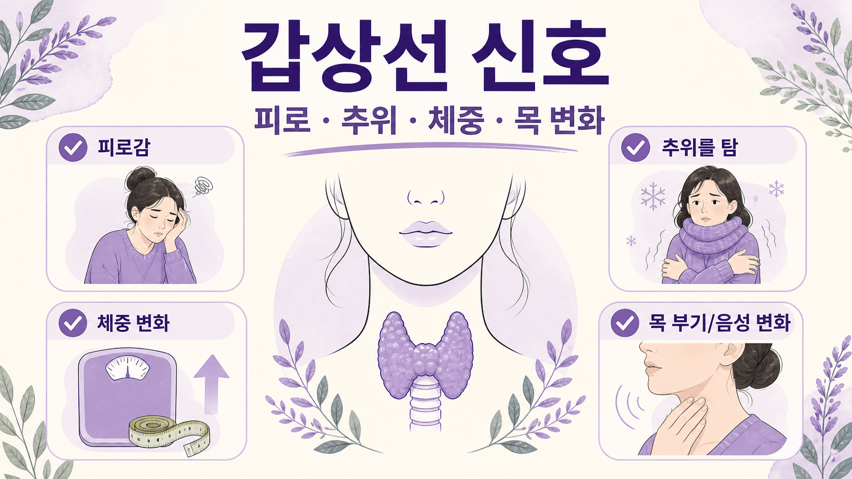 갑상선 검사 전 피로, 추위, 체중 변화, 목 변화를 함께 보는 4가지 체크 이미지