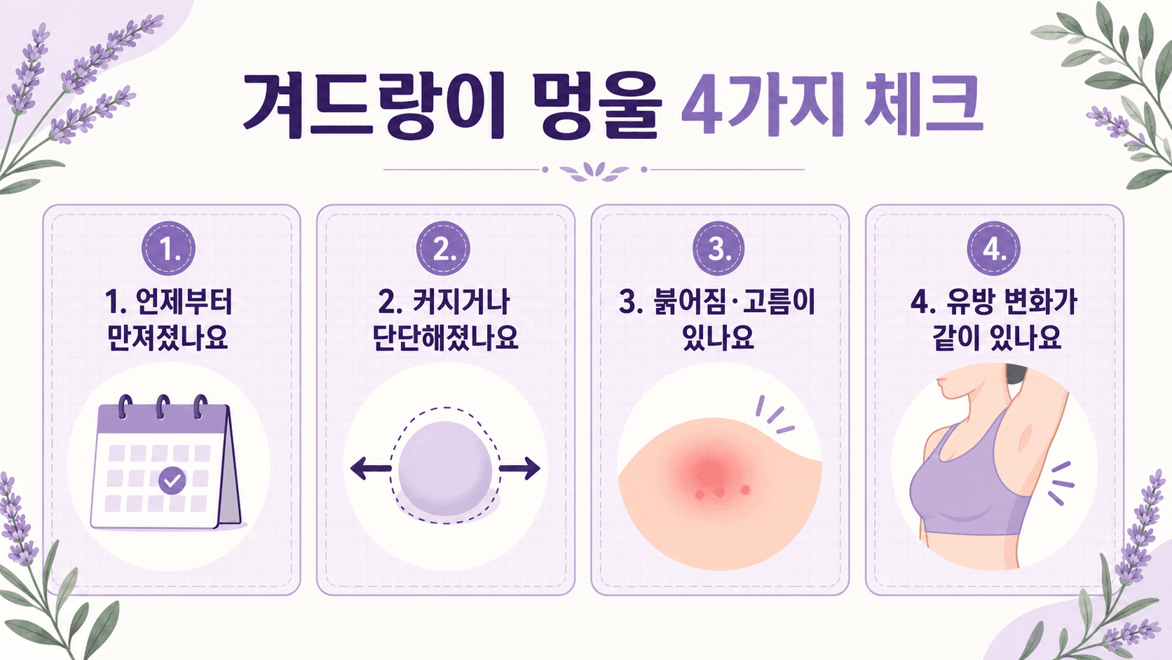 겨드랑이 멍울을 볼 때 날짜, 크기, 피부 변화, 유방 변화를 먼저 확인하는 4가지 기준 이미지