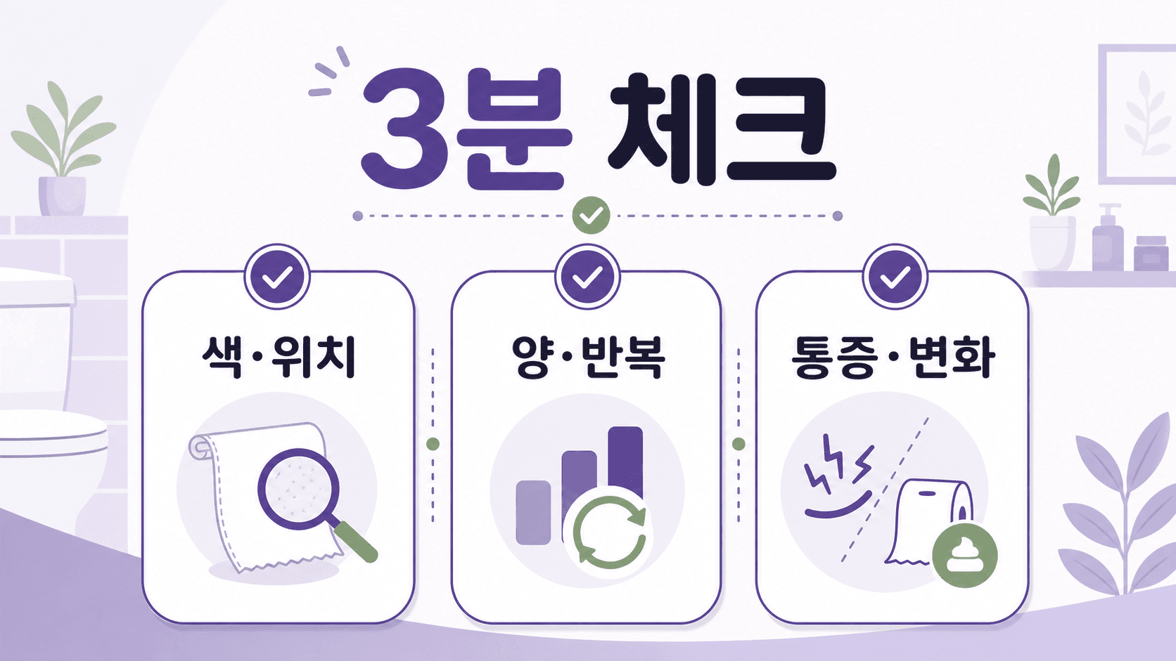 화장지 선홍색 피가 보였을 때 색과 위치, 양과 반복, 통증과 변화를 3분 안에 나눠 보는 체크 이미지