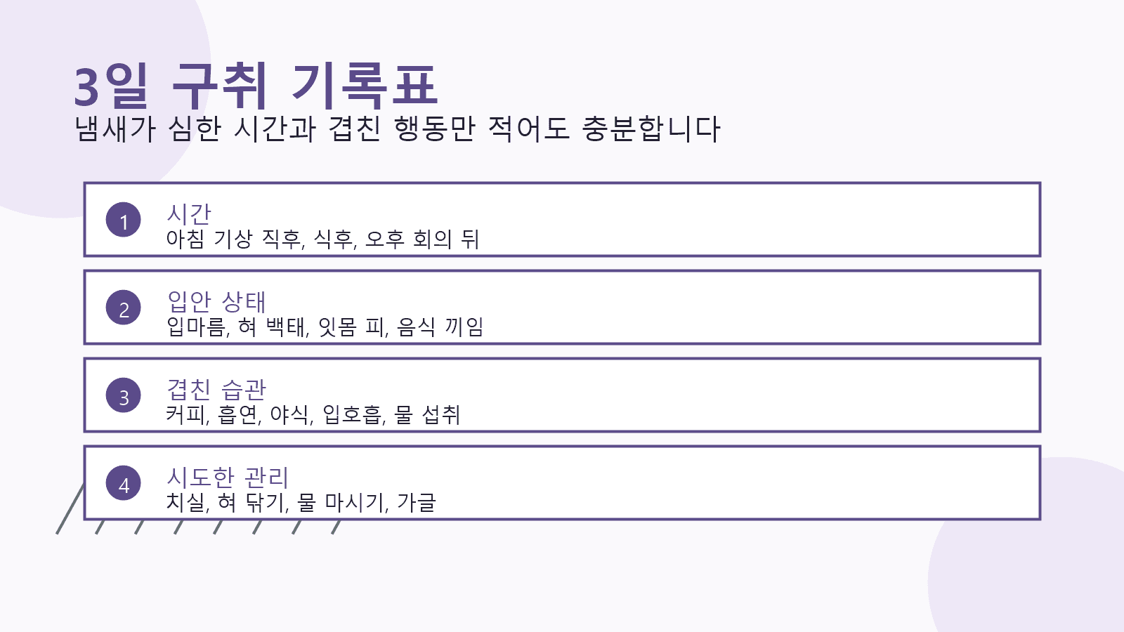 입냄새가 심한 시간과 입안 상태, 겹친 습관을 적는 3일 기록표 이미지