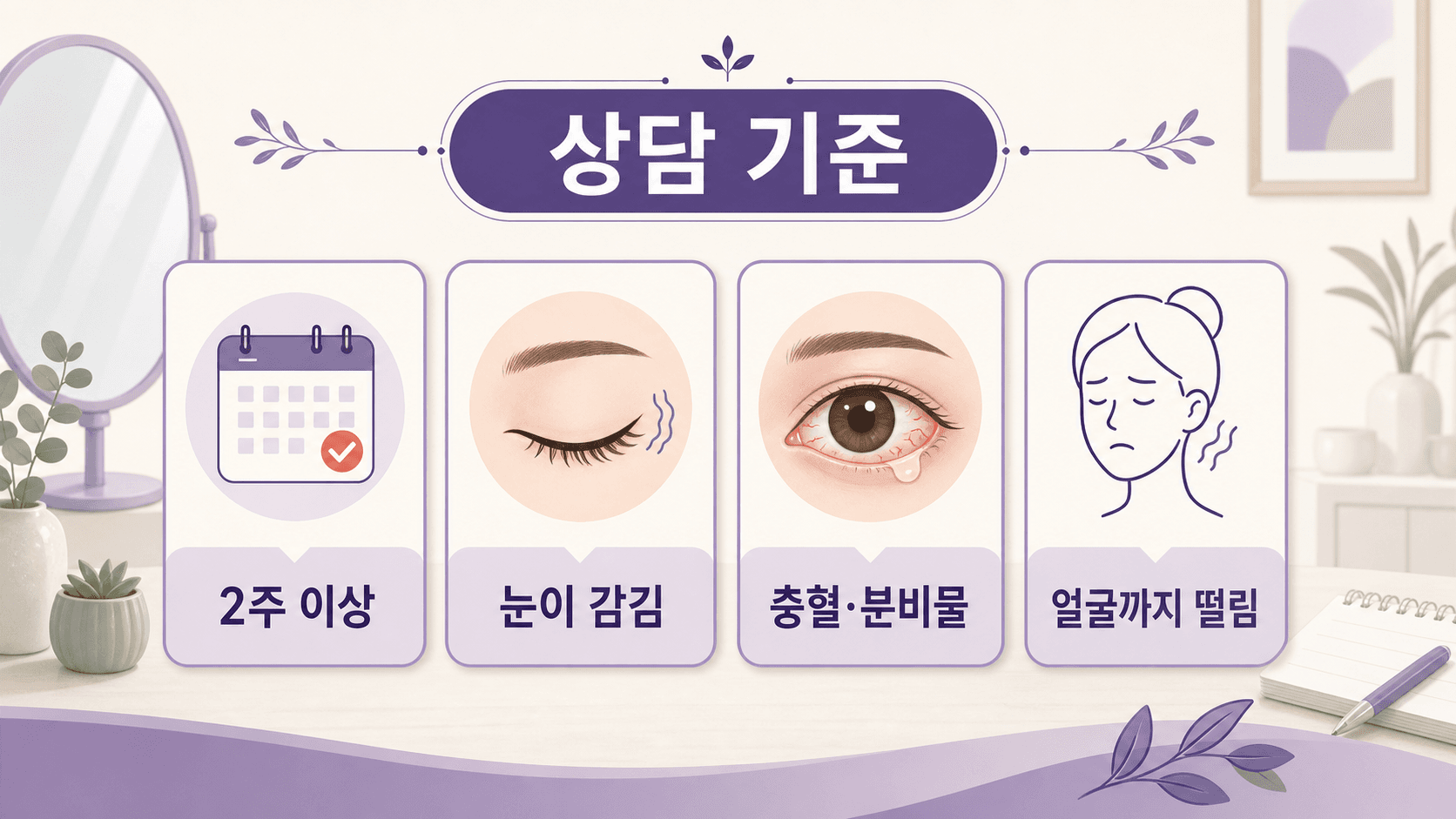 눈 밑 떨림에서 상담이 필요한 기준을 보여주는 이미지