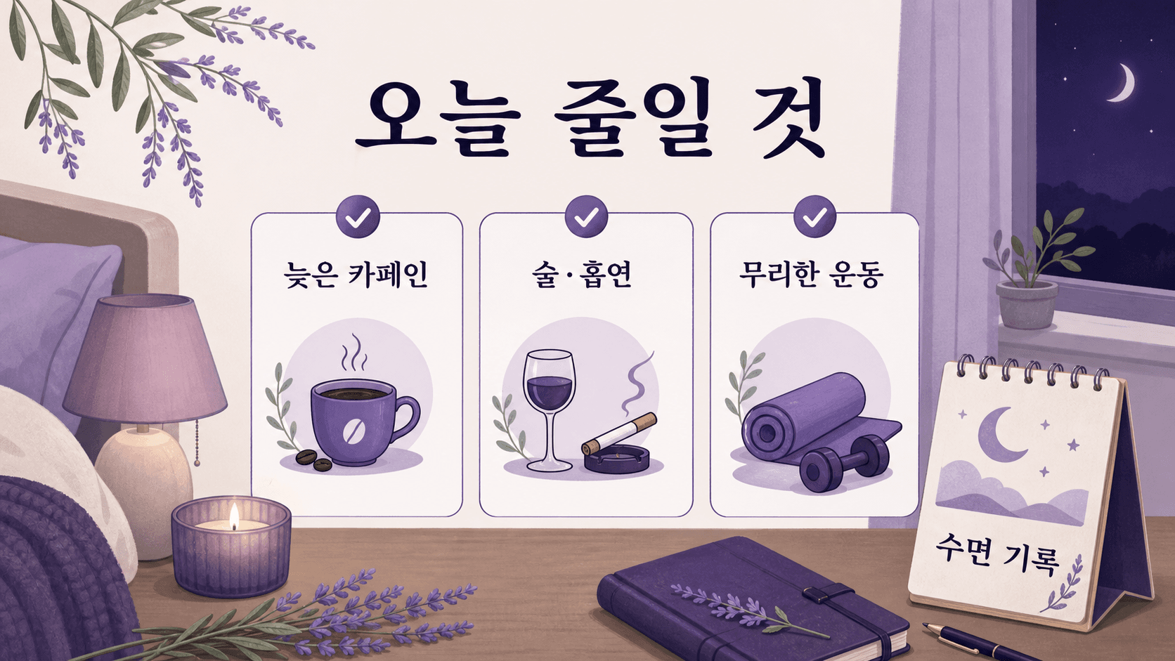 밤 다리 근질거림에서 늦은 카페인, 술·흡연, 무리한 운동, 수면 기록을 줄이는 루틴 이미지