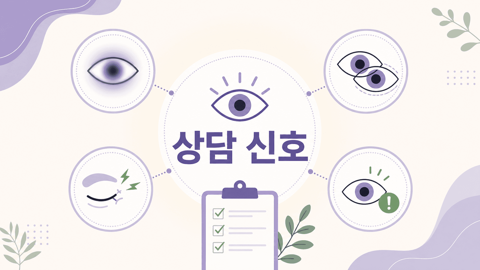 오후 눈 침침함에서 상담을 앞당겨야 하는 흐림 지속, 복시, 통증, 갑작스러운 시야 변화를 보여주는 이미지