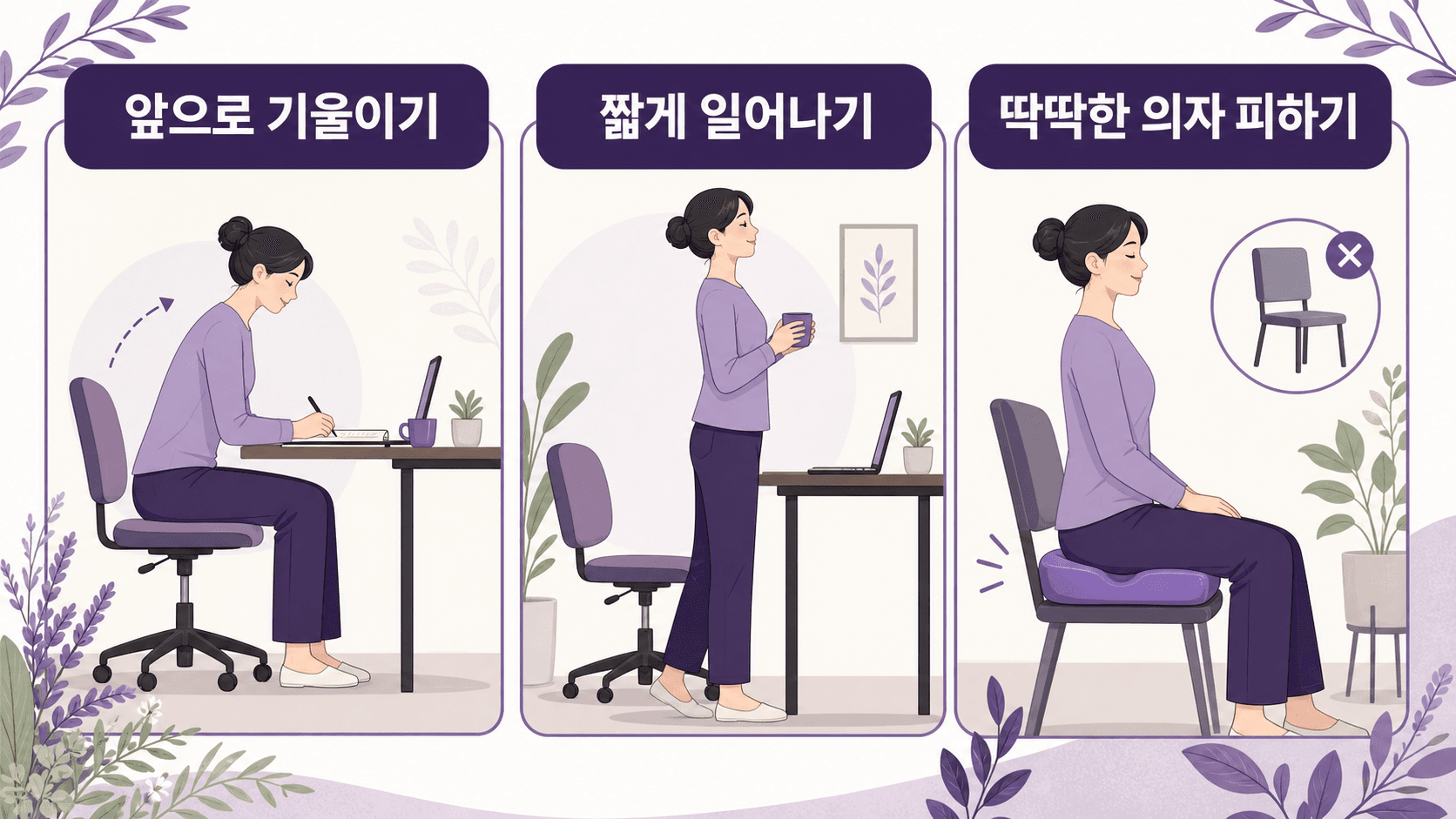 꼬리뼈 통증을 줄이기 위한 오늘의 앉기 루틴