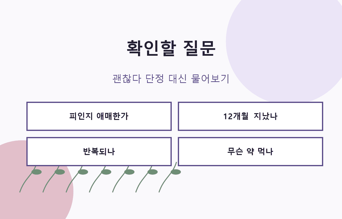 폐경 후 피 비침에 대해 괜찮다 단정 대신 확인할 질문 4가지를 보여주는 이미지