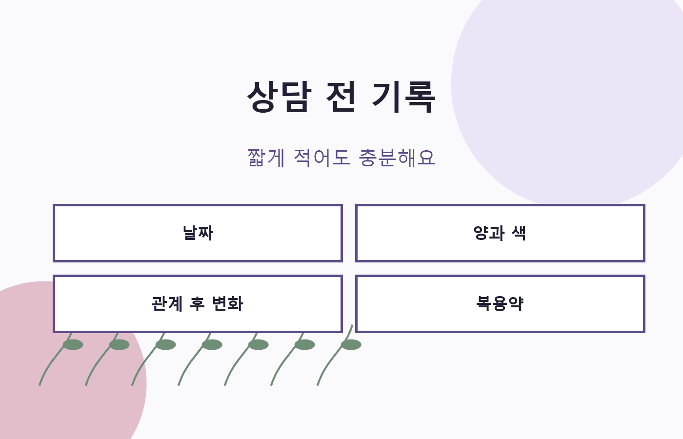 마지막 생리 날짜와 피 비침 날짜를 달력에 표시하는 상담 기록 이미지