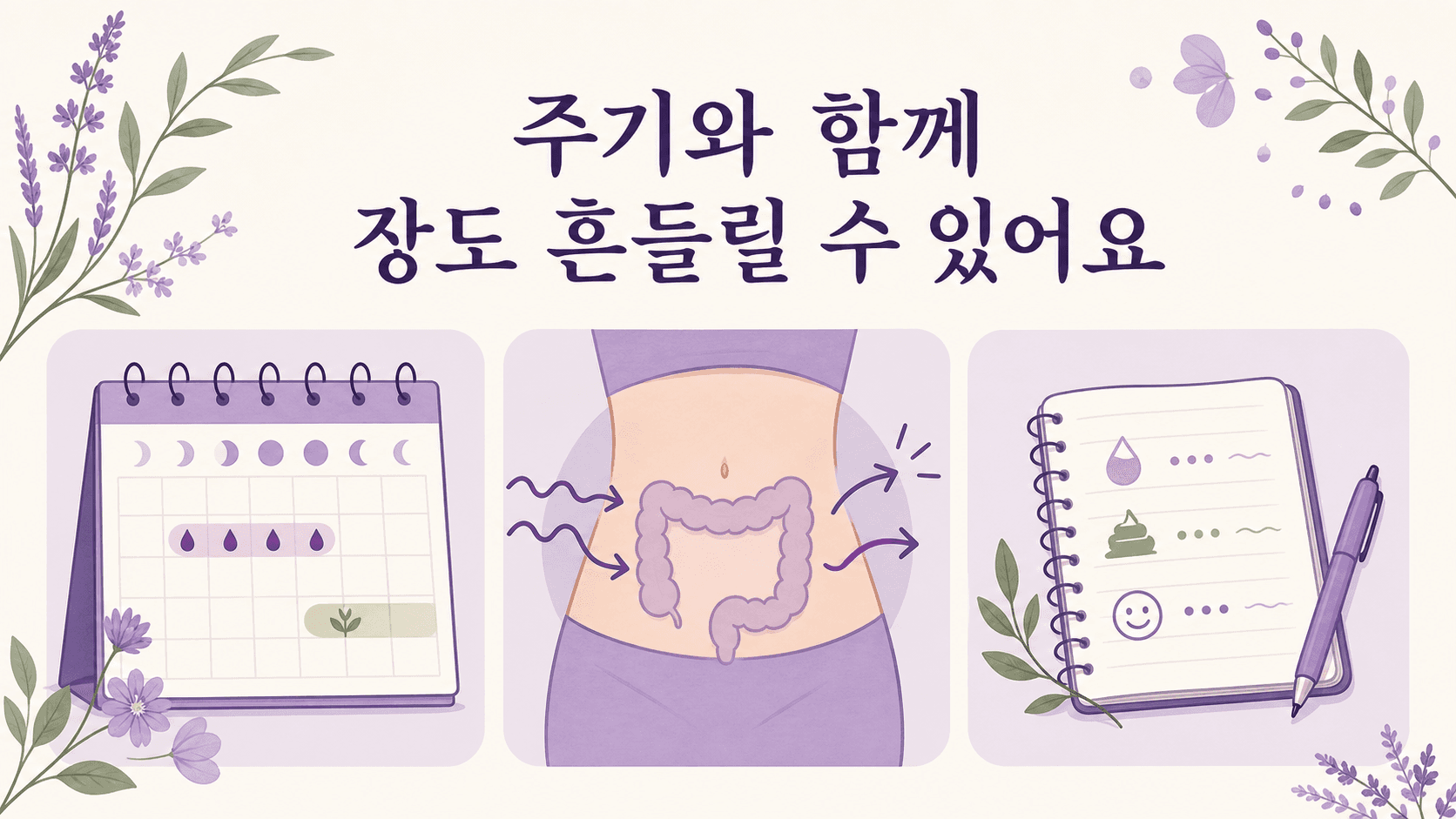 생리 전 설사와 장 리듬을 주기, 복부, 기록으로 설명한 이미지