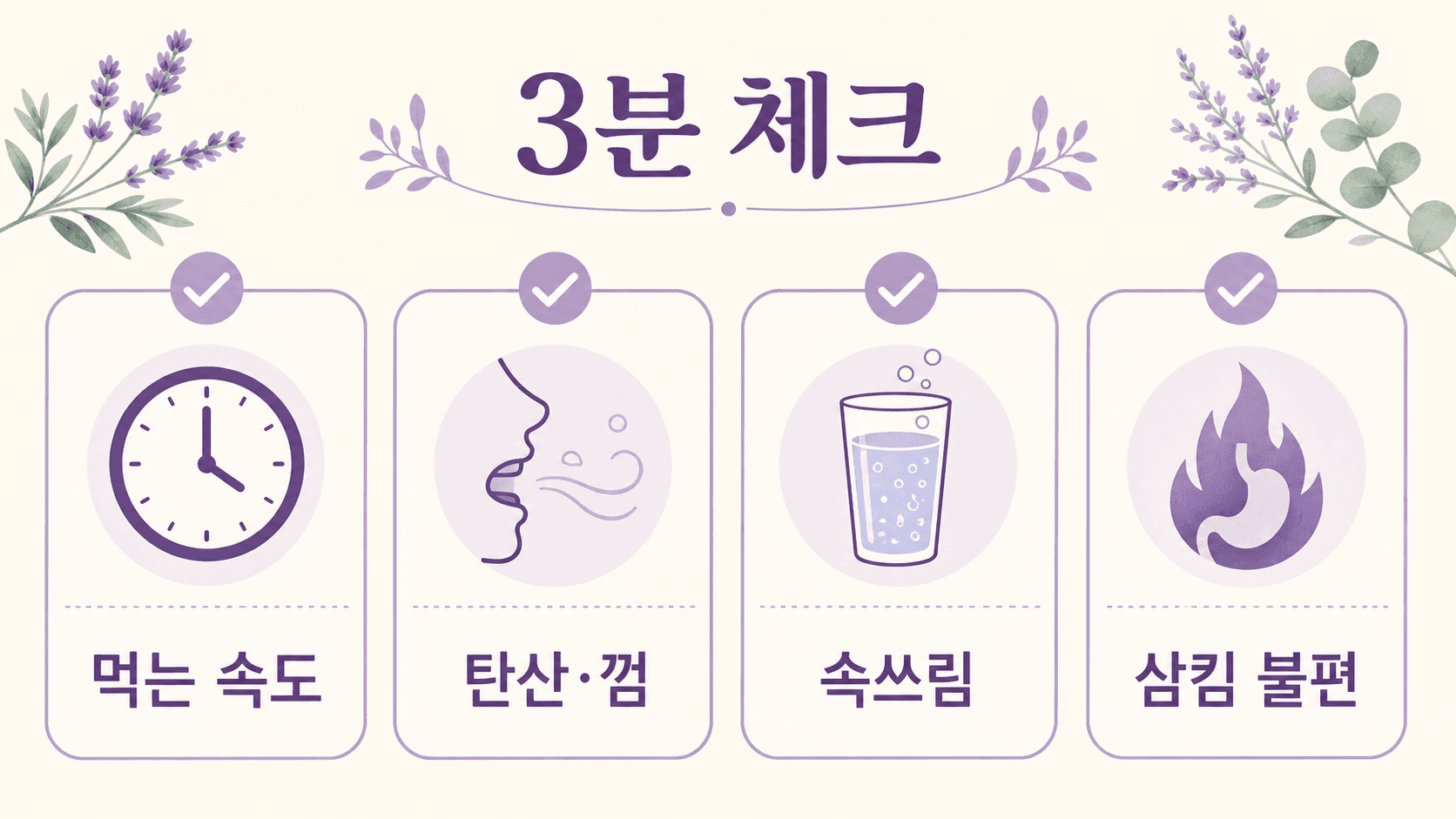식후 트림 반복에서 먹는 속도, 탄산과 껌, 속쓰림, 삼킴 불편을 나누는 3분 체크 이미지