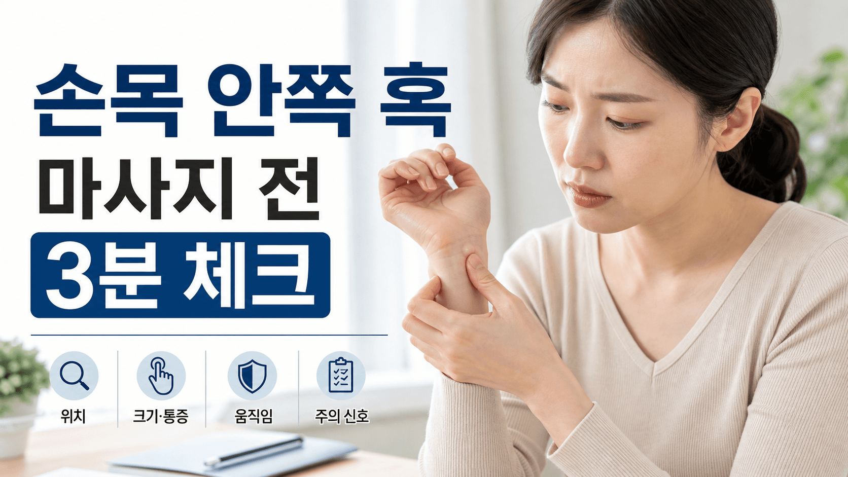 손목 안쪽 작은 혹, 마사지 전 3분 체크