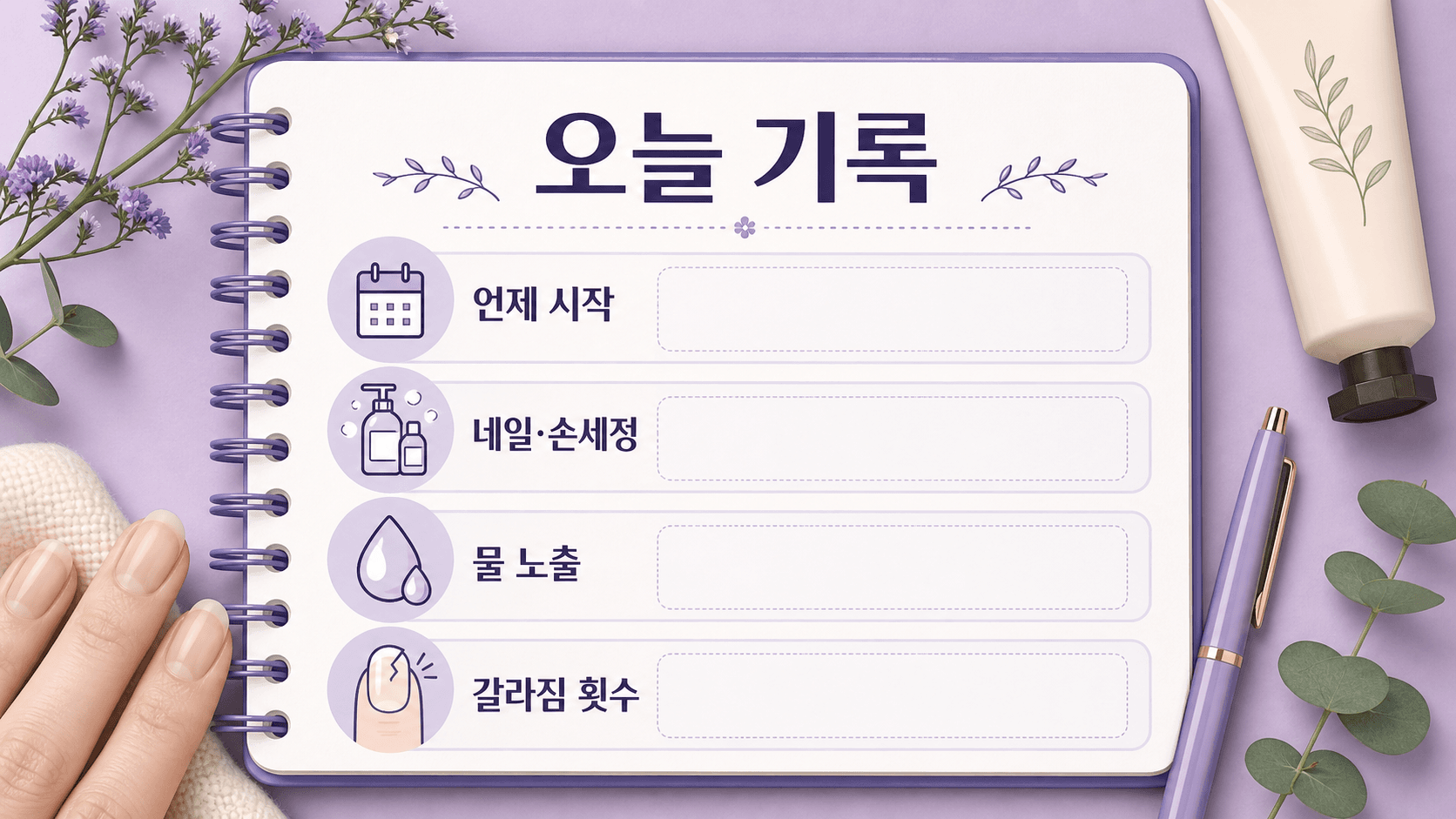 손톱 세로줄과 갈라짐을 기록하는 오늘 기록 이미지