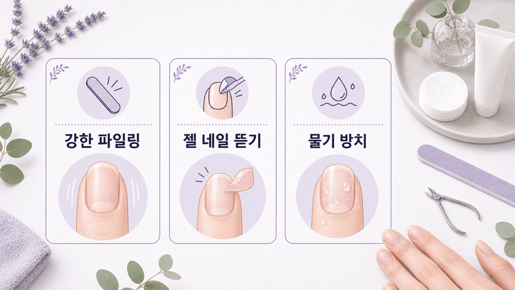손톱 세로줄이 보일 때 강한 파일링, 잦은 젤 제거, 물기 방치를 줄이는 루틴 이미지