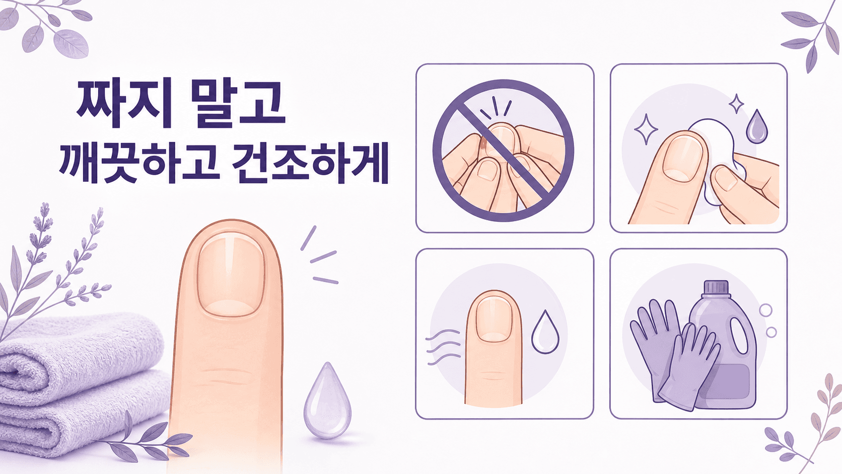 손톱 옆 붓고 아픔에서 짜지 말고 깨끗하고 건조하게 관리하는 이미지