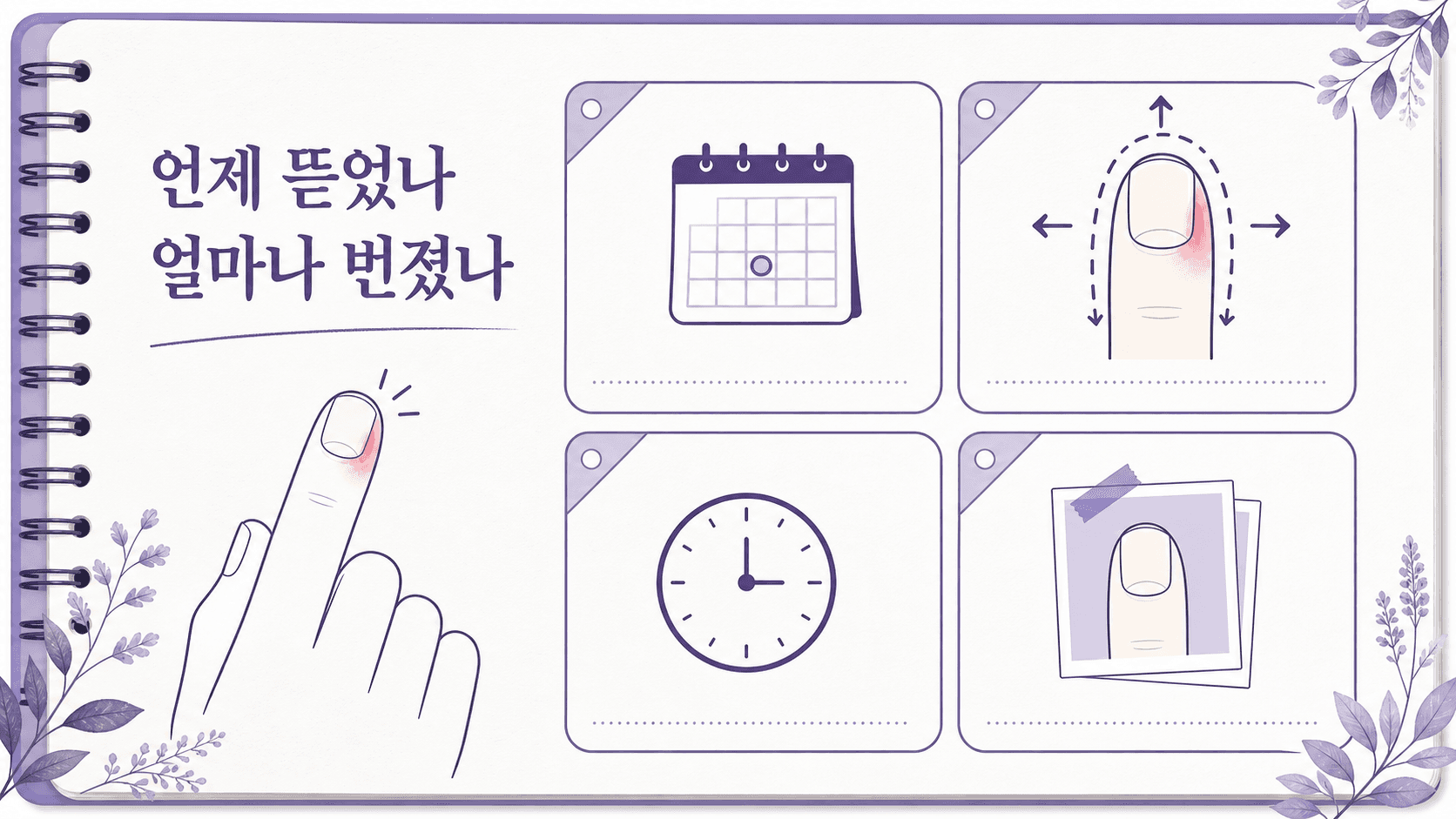 손톱 옆 피부가 어디까지 붓고 번지는지 기록하는 이미지