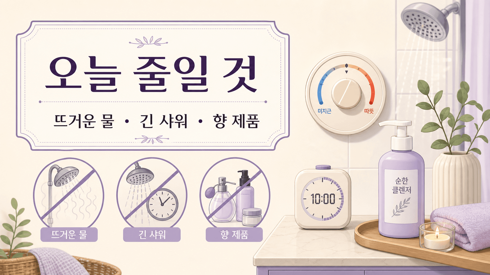 샤워 후 가려움에서 뜨거운 물, 긴 샤워, 향 제품을 줄이는 루틴 이미지