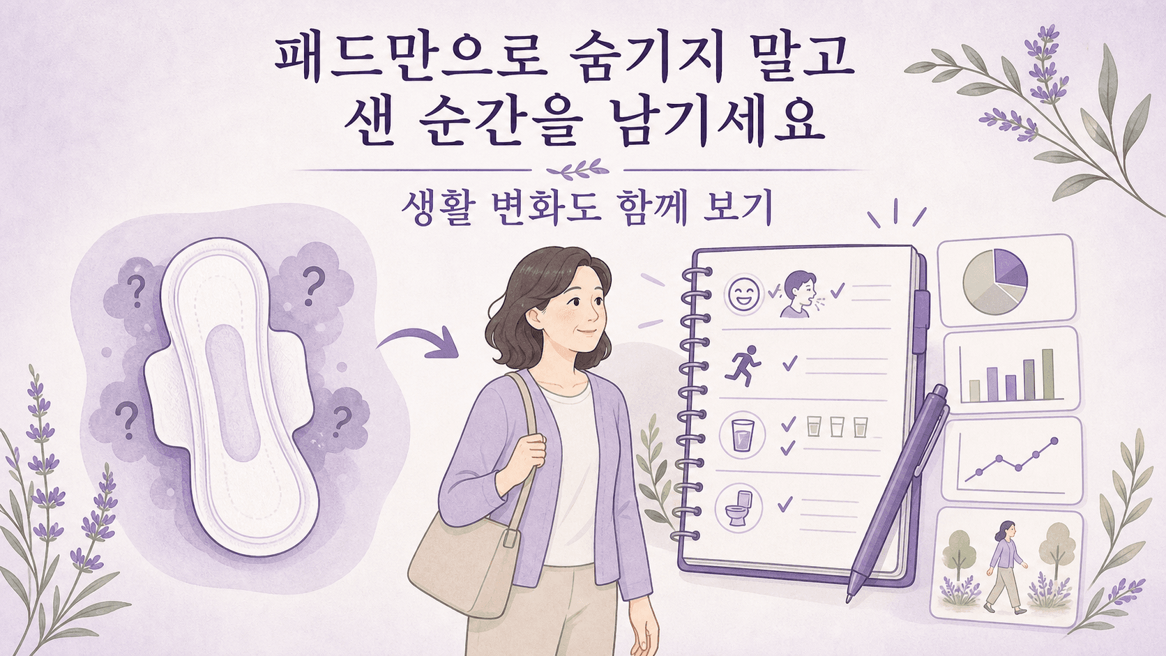 요실금 패드만으로 숨기지 말고 샌 순간과 생활 변화를 기록하라는 보라톤 안내 이미지