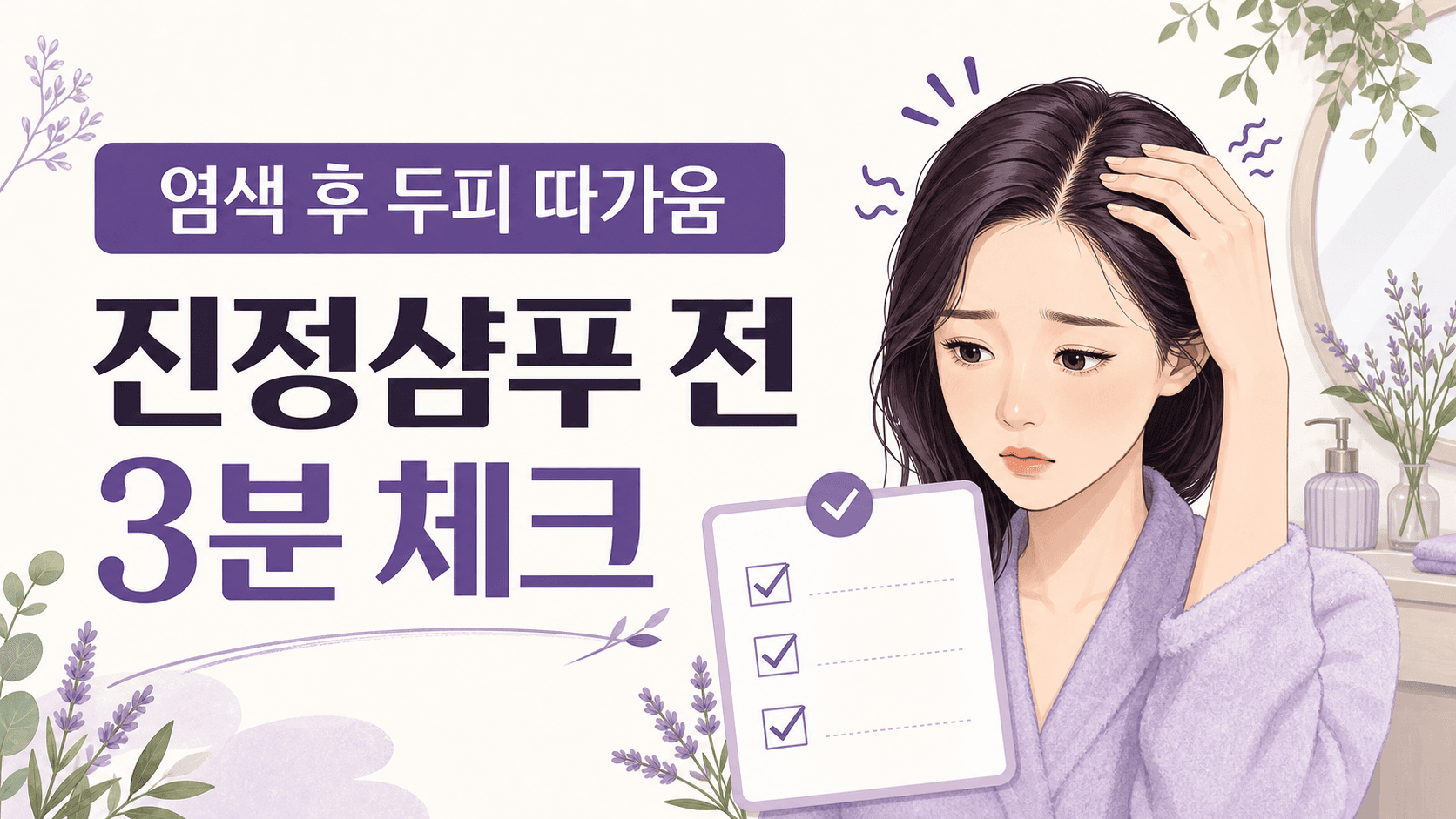 염색 후 두피 따가움, 진정샴푸 전 3분 체크 대표 이미지