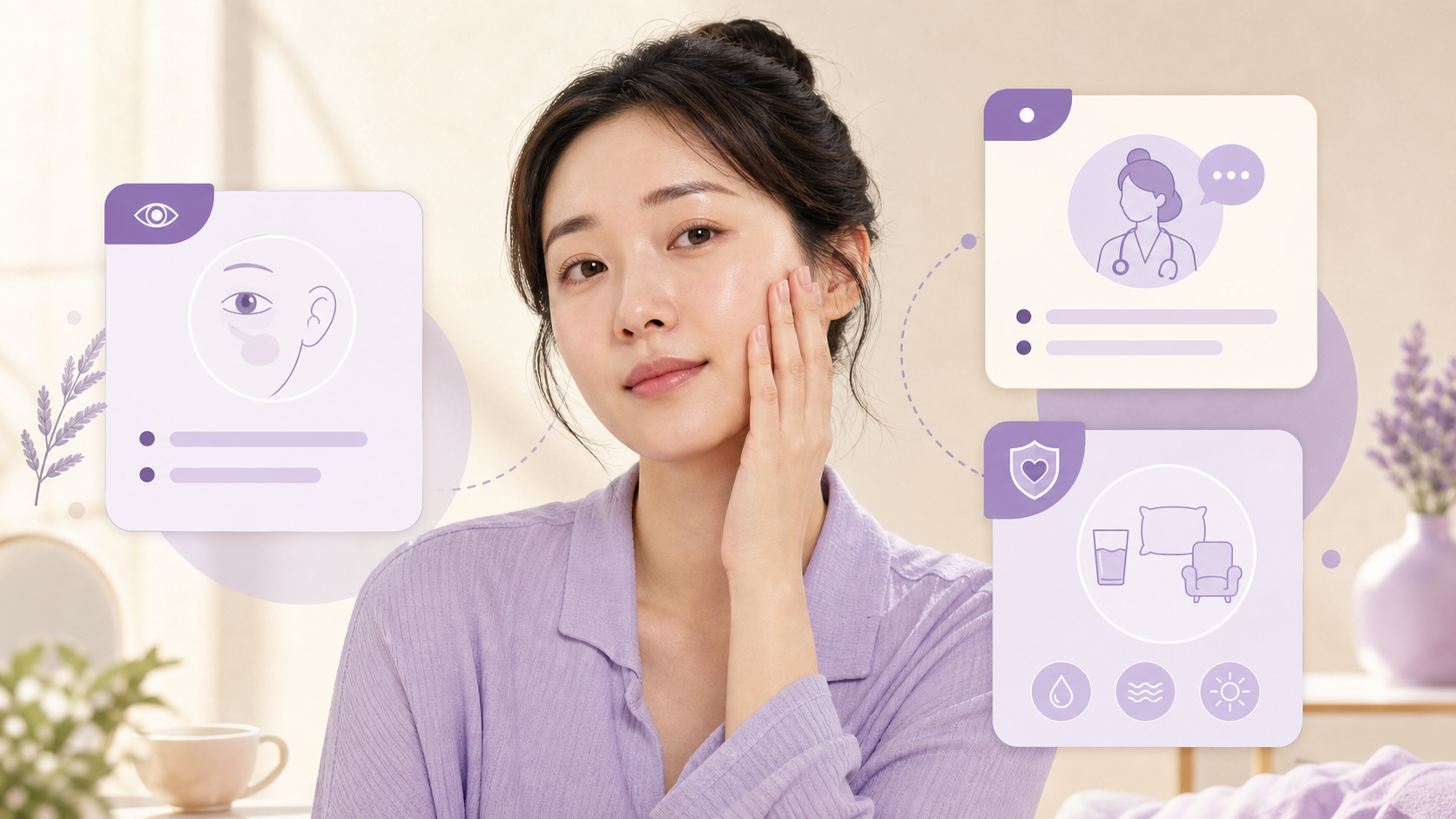 차나 마사지 전 무엇을 확인할지, 언제 상담할지 정리한 보라색 FAQ 이미지