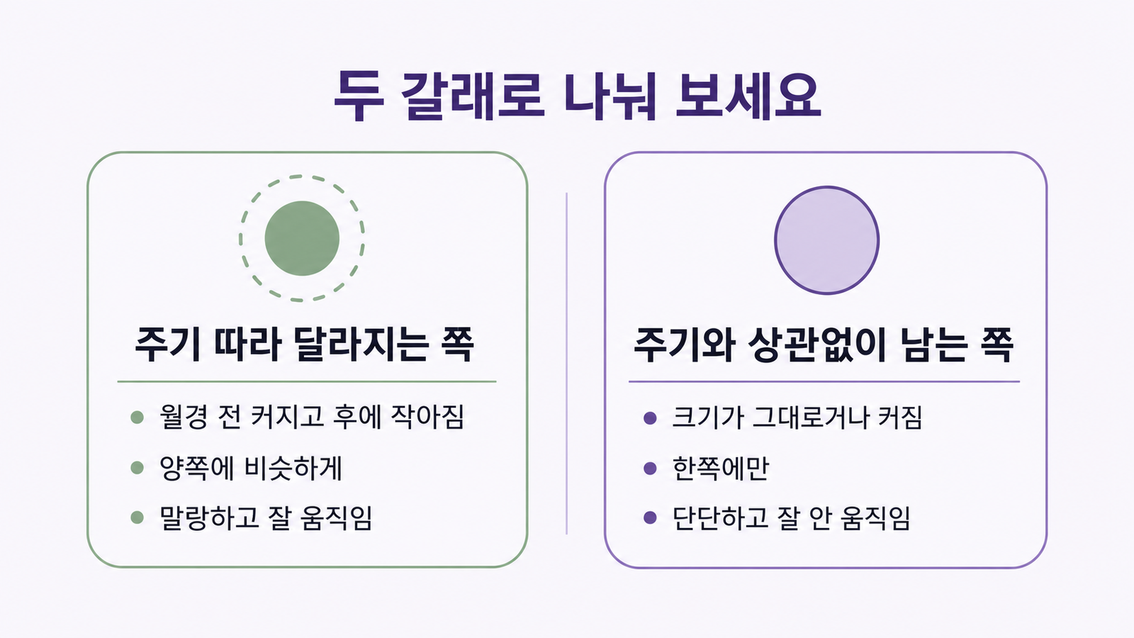 주기 따라 달라지는 쪽과 주기와 상관없이 남는 쪽을 비교한 보라톤 2열 카드 도식