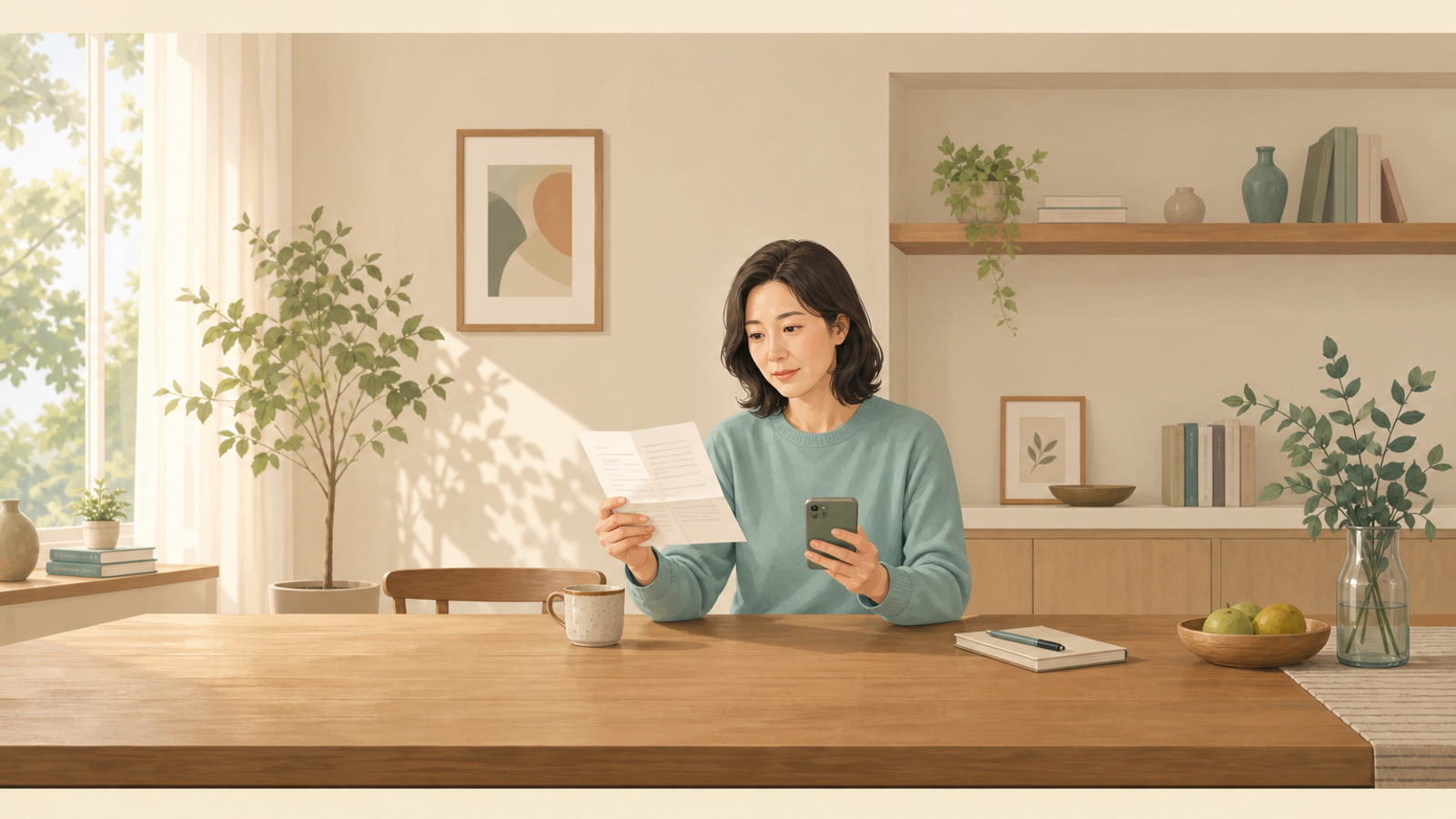 결과 통보서를 손에 들고 다음 단계를 확인하는 장면