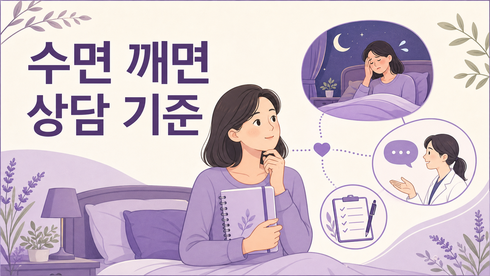 수면을 깨우는 밤 열감과 상담 기준을 보여주는 이미지