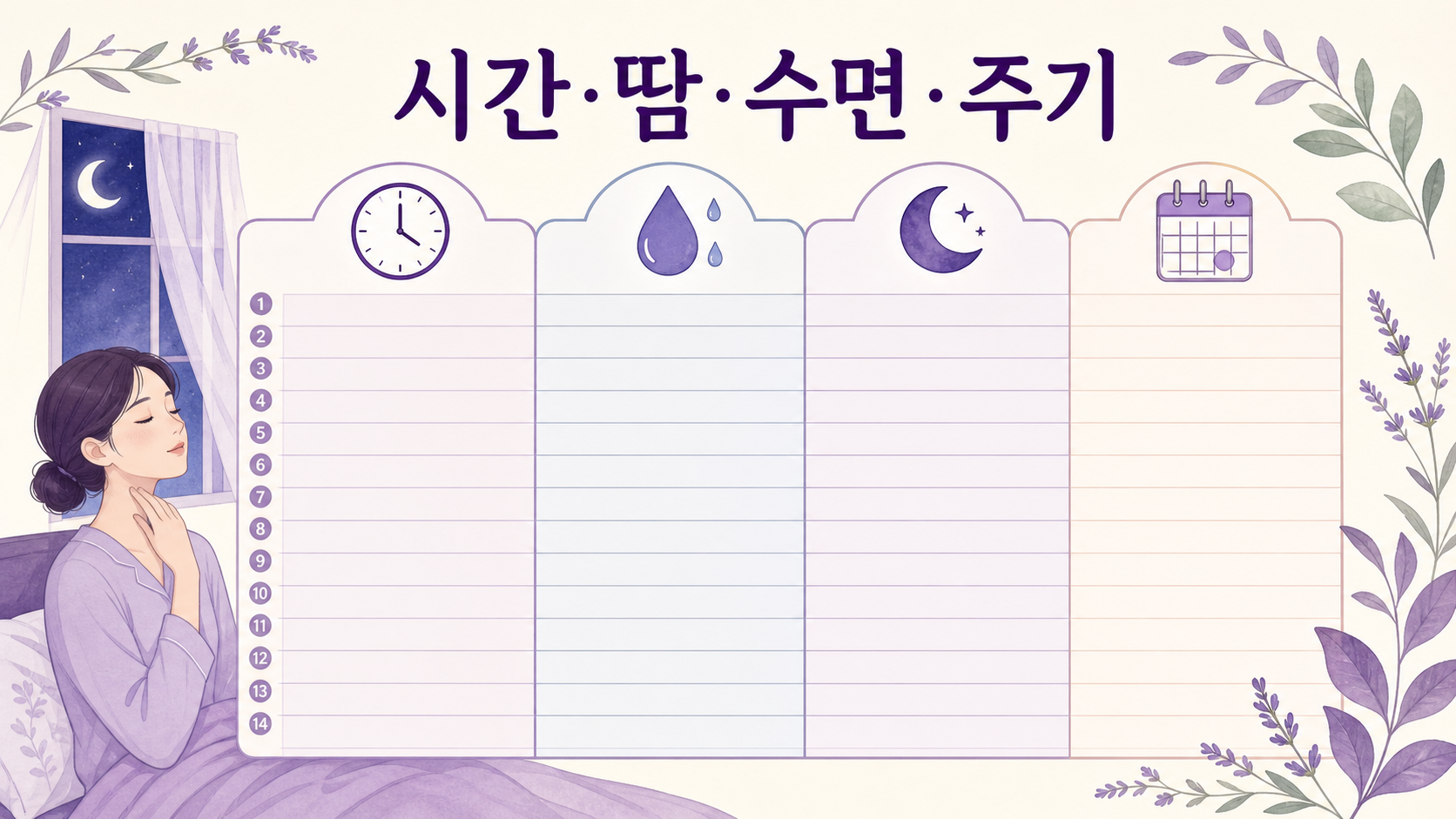 2주 기록표에 시간 땀 수면 주기를 적는 이미지