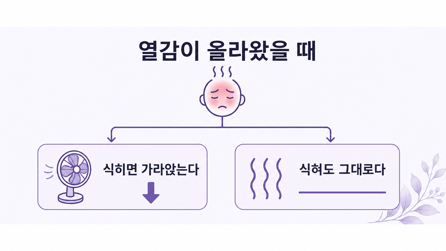 폭염 속에서 얼굴이 달아올라 손부채질을 하는 40대 후반 여성