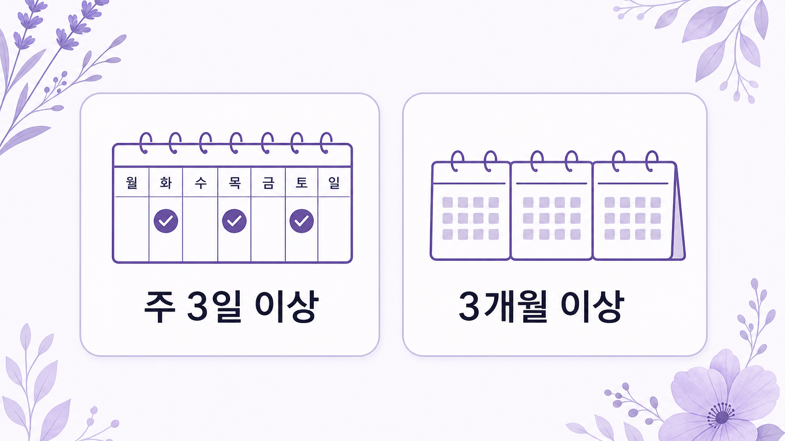 주 3일 이상, 3개월 이상이라는 두 가지 상담 기준 카드
