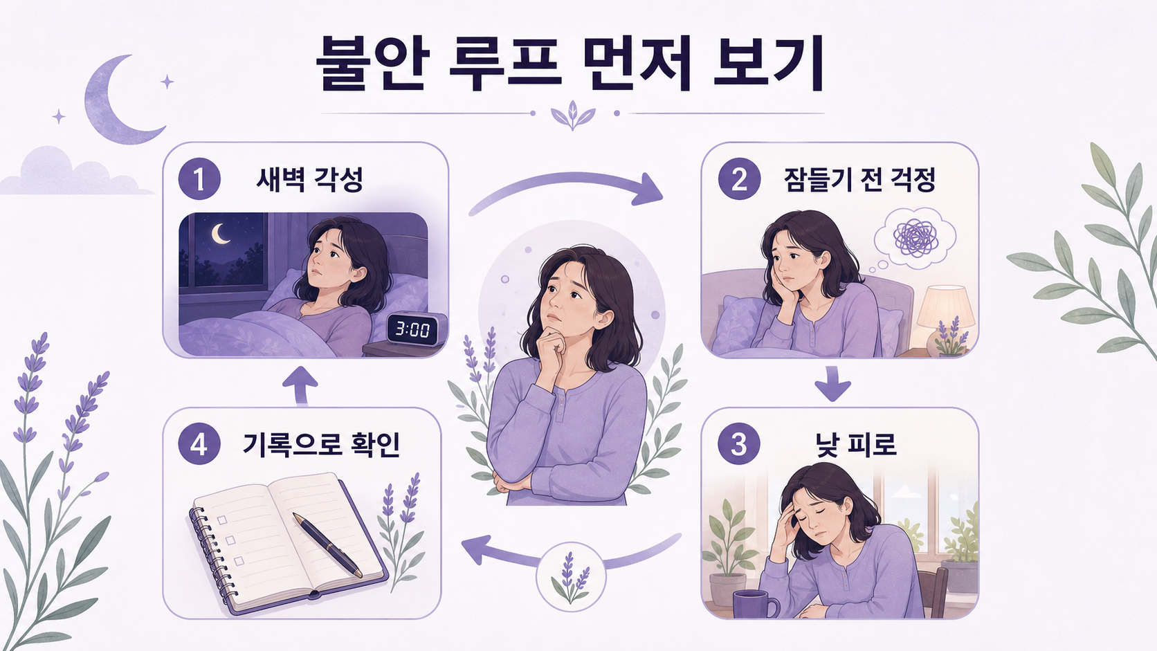 새벽 각성과 잠들기 전 걱정이 반복되는 불안 루프 도식