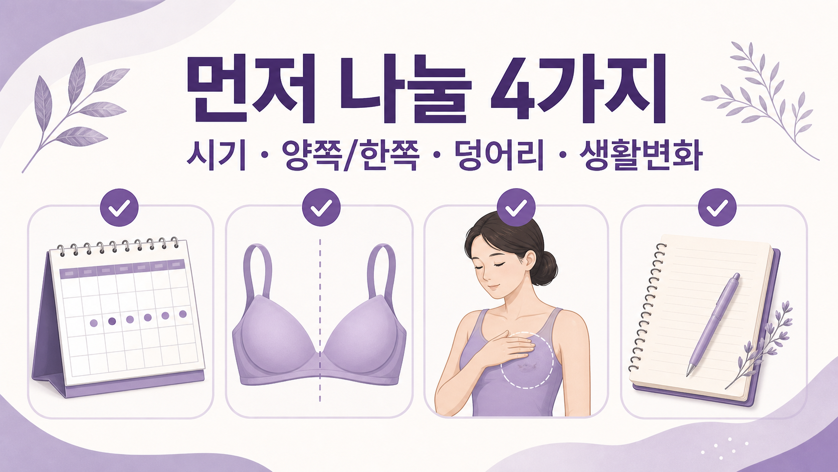 생리 전 유방 통증을 시기, 양쪽 또는 한쪽, 덩어리, 생활변화로 나누는 4가지 기준 이미지
