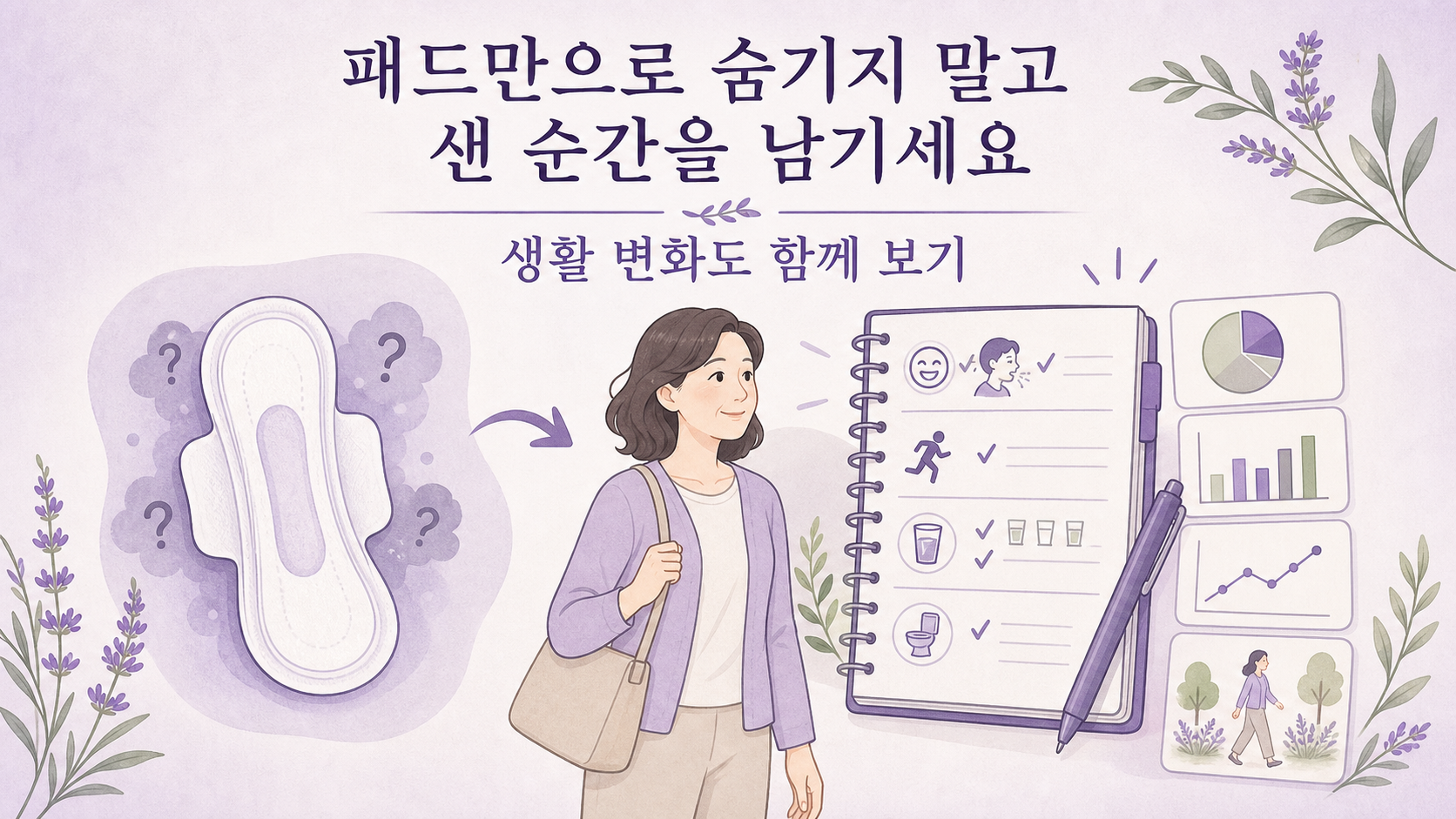 요실금 패드만으로 숨기지 말고 샌 순간과 생활 변화를 기록하라는 보라톤 안내 이미지