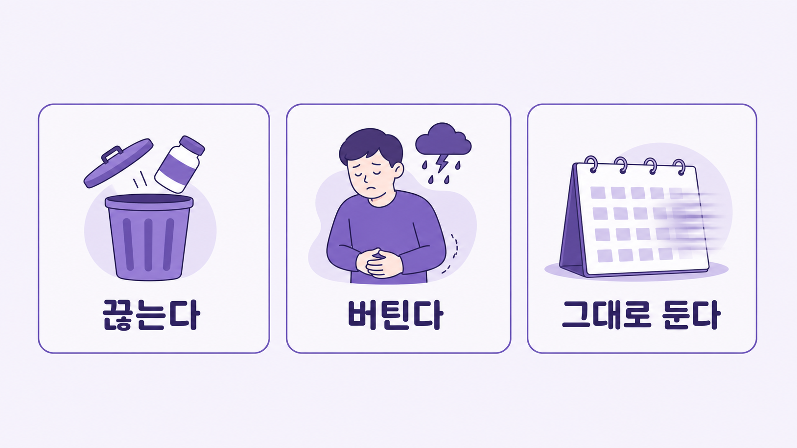 끊는다, 버틴다, 그대로 둔다 세 가지 선택의 손실 카드